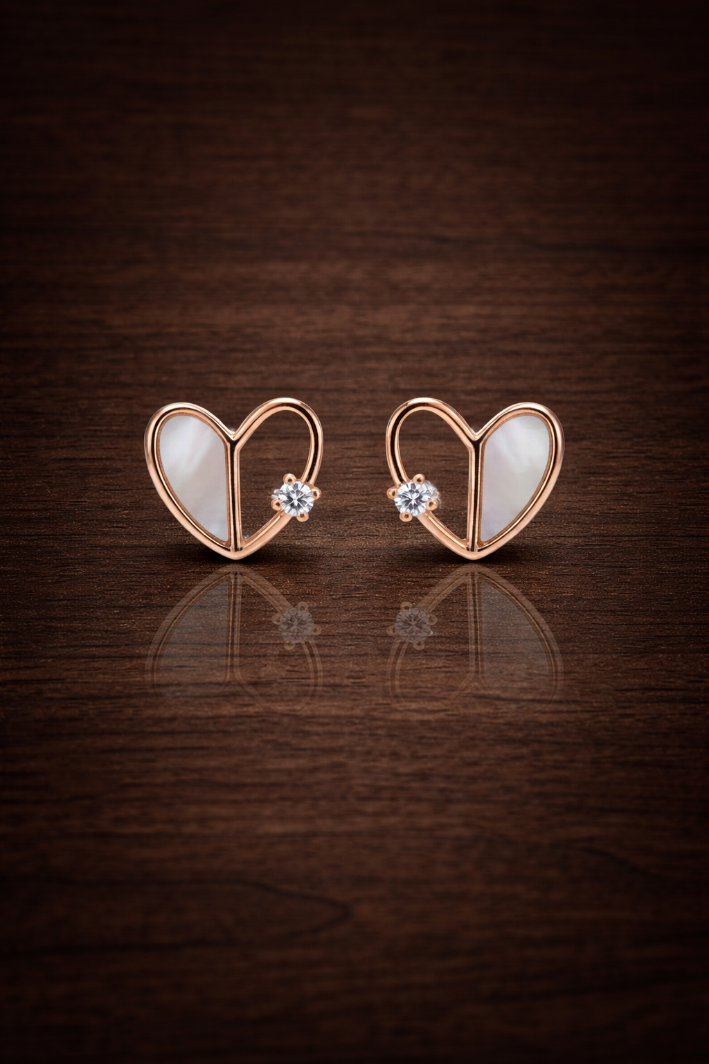 ADORABLE ROSE GOLD PLATED HEART SHAPED SILVER EARRINGS