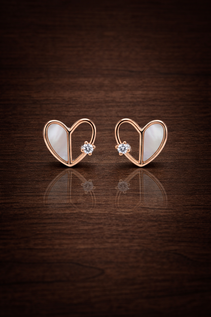 ADORABLE ROSE GOLD PLATED HEART SHAPED SILVER EARRINGS