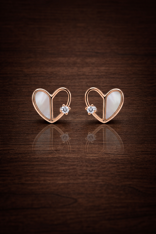 ADORABLE ROSE GOLD PLATED HEART SHAPED SILVER EARRINGS