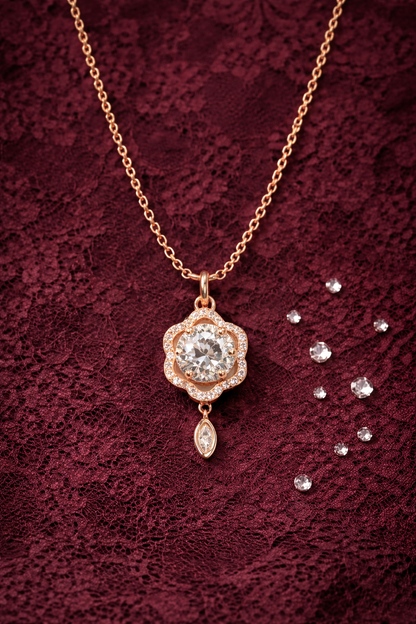 ROSE PETAL GLOW ROSE GOLD PLATED SILVER NECKLACE