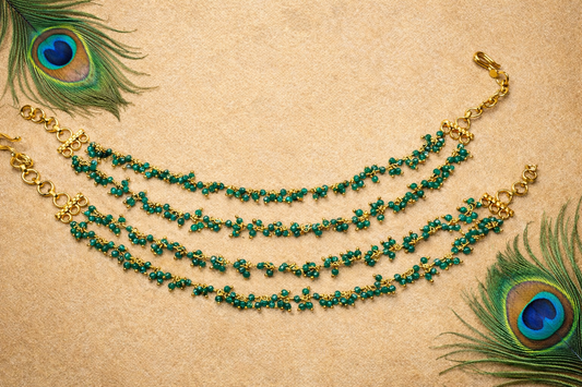EMERALD BEADS GOLD PLATED SILVER CHAMPASWARALU/ EAR ACCESSORIES/ HAIR MAATAL/ EAR CHAINS