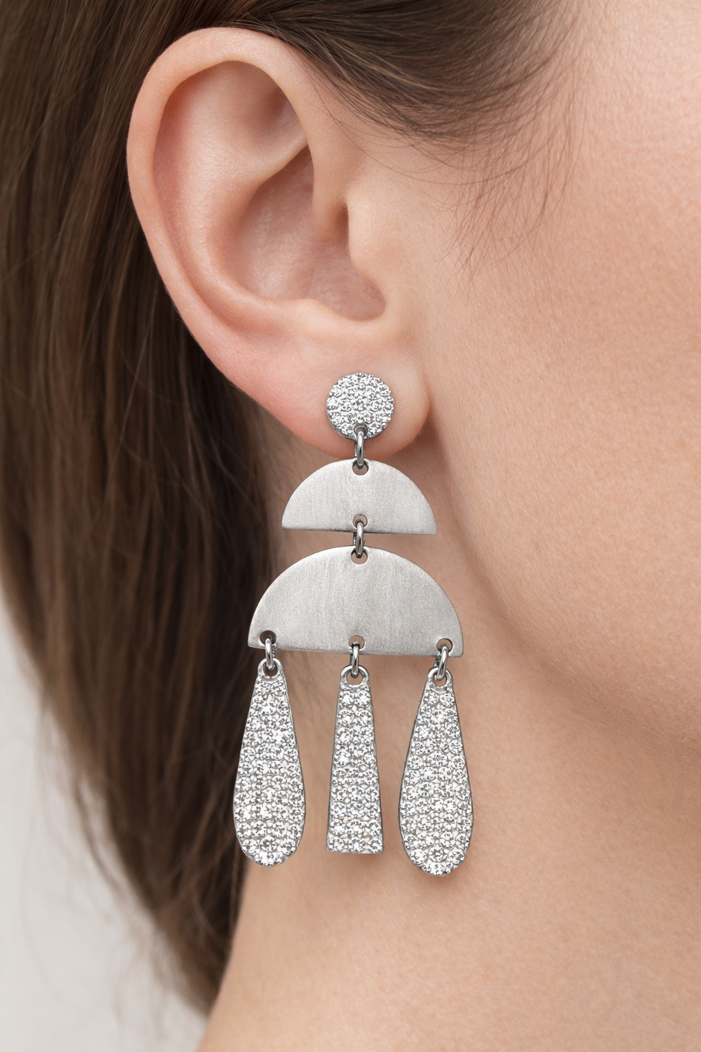 GEO TRIBE METALLIC FINISH SILVER EARRINGS
