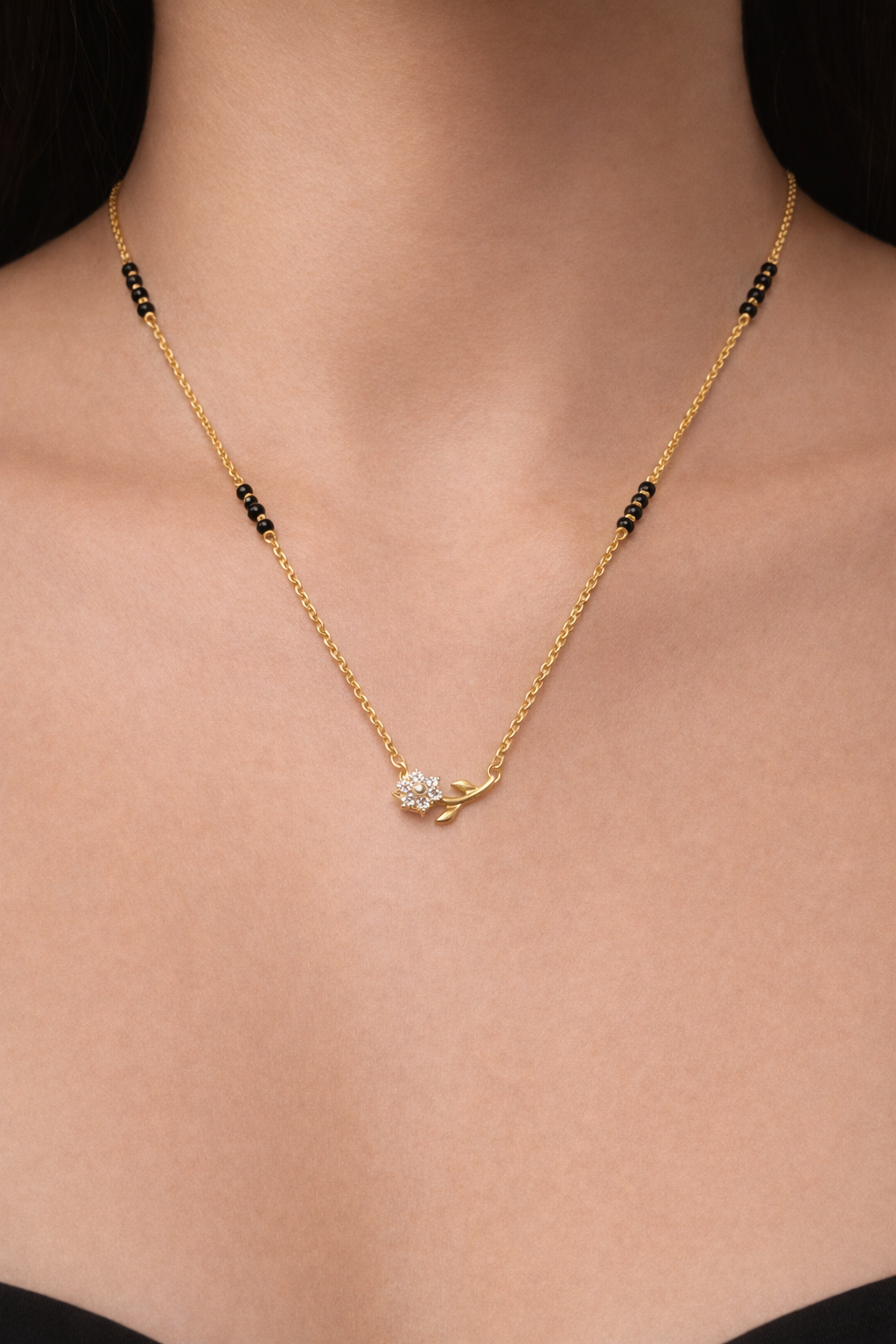 GOLDEN PETAL GOLD PLATING SILVER MANGALSUTRA