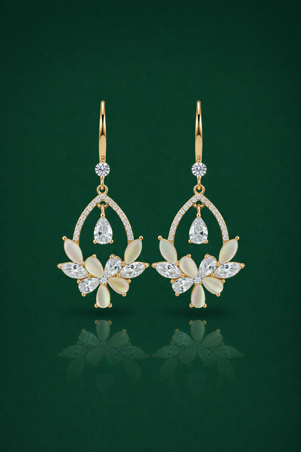 BEAUTIFUL FLORAL STONE EAR HANGINGS