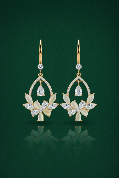 BEAUTIFUL FLORAL STONE EAR HANGINGS