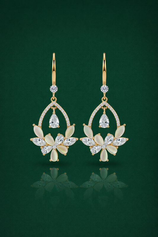 BEAUTIFUL FLORAL STONE EAR HANGINGS