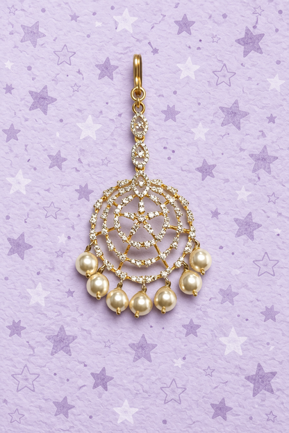 STAR PATTERN, GOLD PLATED SILVER PAPIDI CHAIN/ MAANGTIKA/ HEAD ORNAMENT