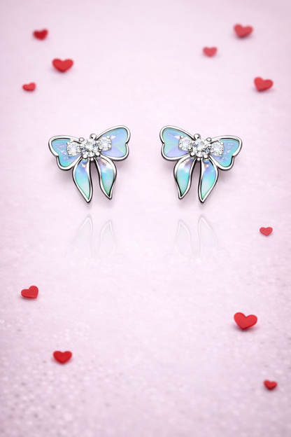 LITTLE BLUE  RIBBON SILVER EARRINGS