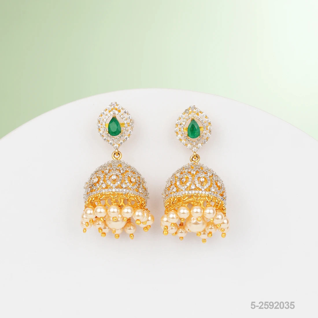 RENUKA CZ DROP DESIGN EAR JUMKIS WITH EMERALDS