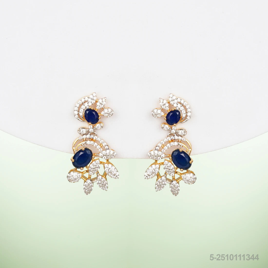 APOORVI CZ LEAF DESIGN EAR HANGINGS WITH BLUE SAPHIRRES
