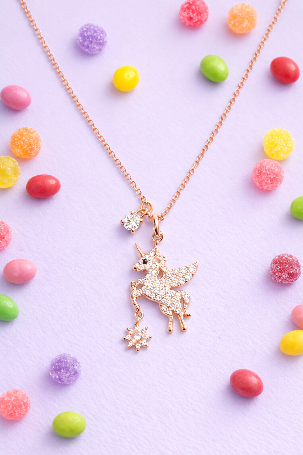 SPACE UNICORN ROSEGOLD PLATED SILVER NECKLACE