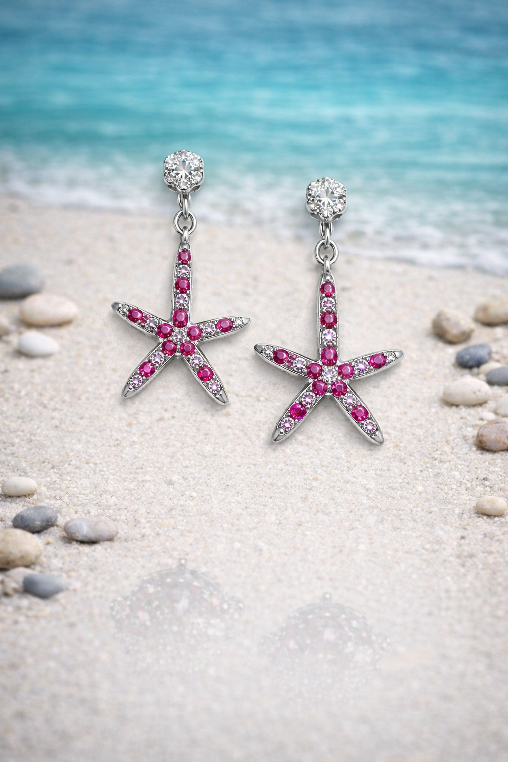 STARRY KISS STARFISH SHAPED SILVER EARRINGS