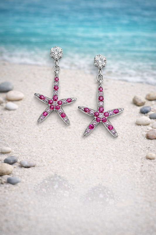 STARRY KISS STARFISH SHAPED SILVER EARRINGS