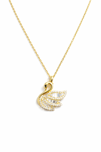 ETERNAL SWAN - GOLD PLATED  SILVER NECKLACE WITH CZ STONES