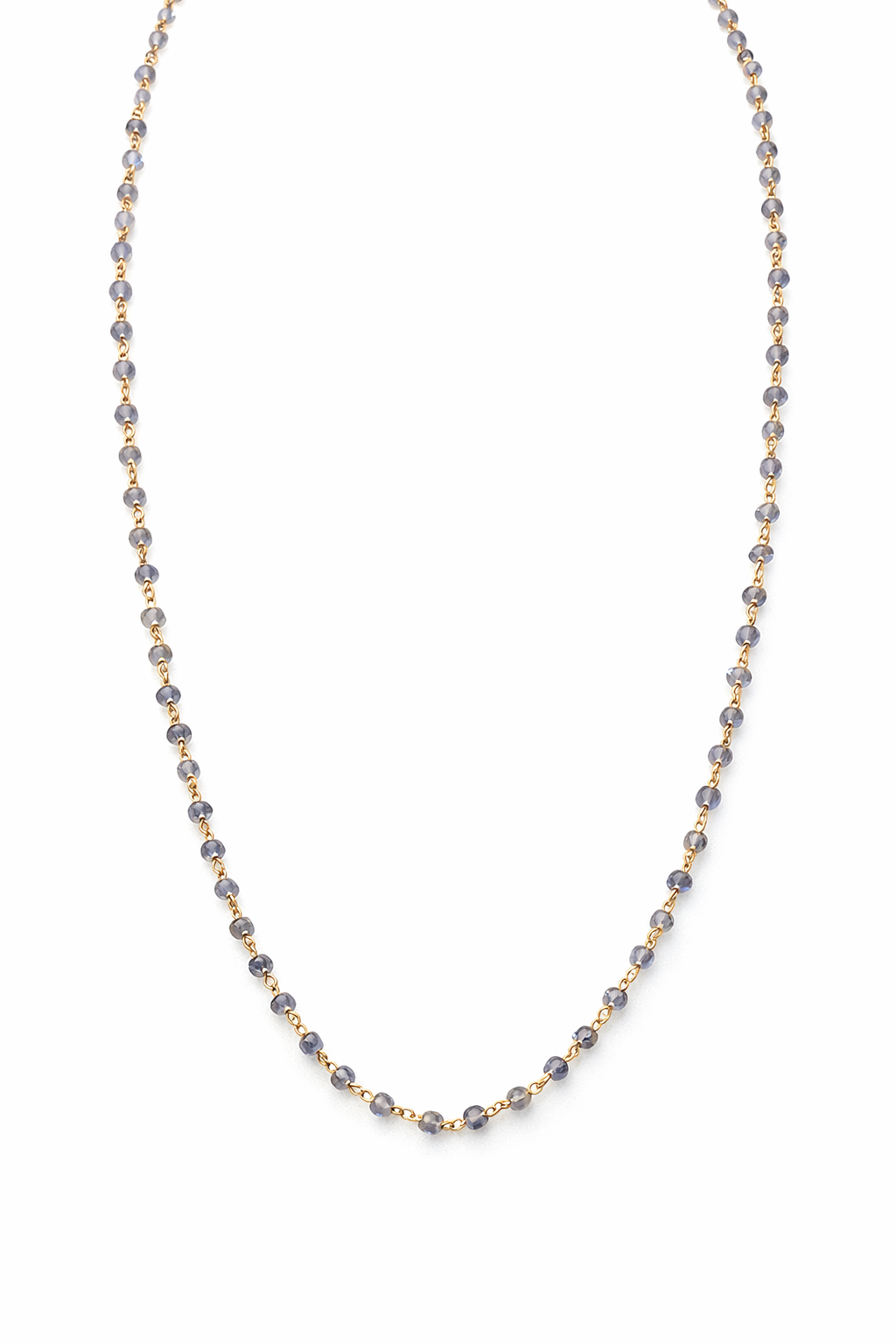 GREY COLOURED SEMI PRECIOUS GOLD PLATED SILVER BEADS MALA