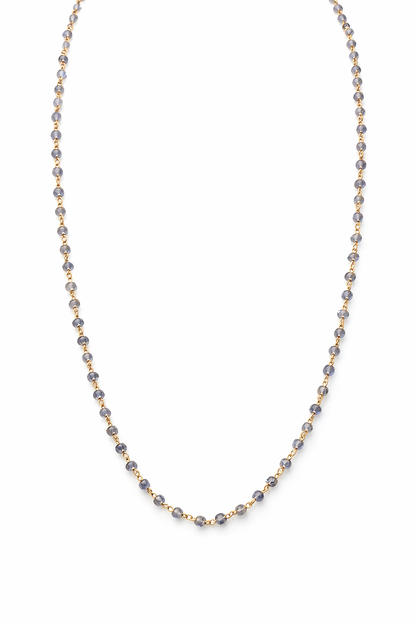 GREY COLOURED SEMI PRECIOUS GOLD PLATED SILVER BEADS MALA