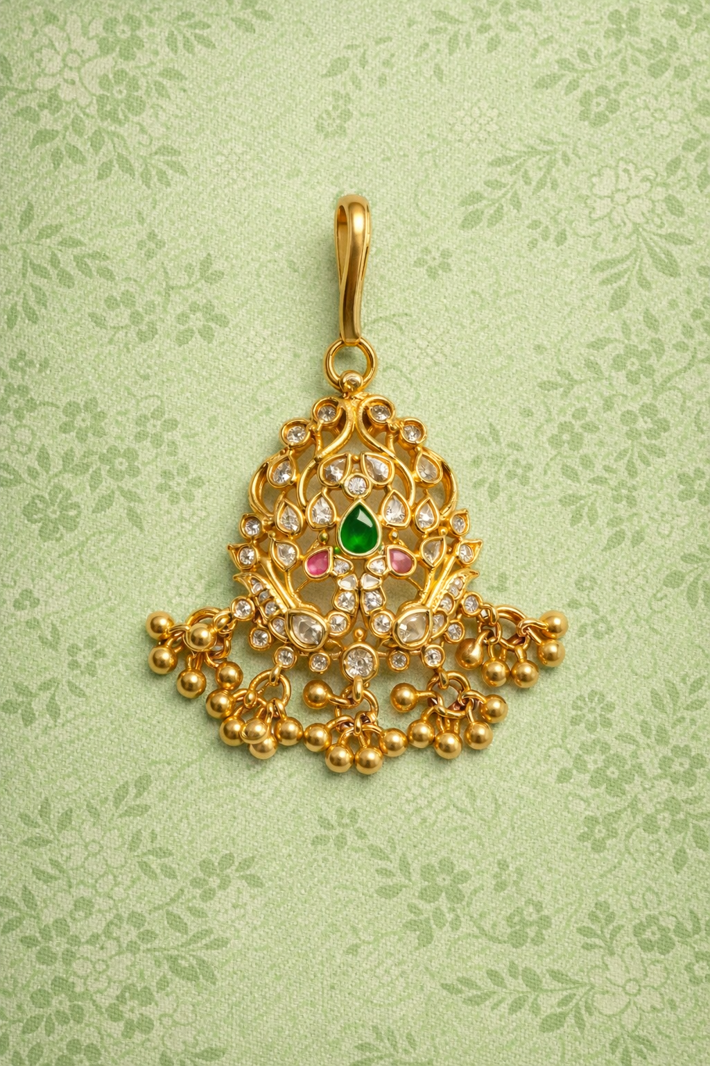 FLORAL PATTERN, GOLD PLATED SILVER PAPIDI CHAIN/ MAANGTIKA/ HEAD ORNAMENT