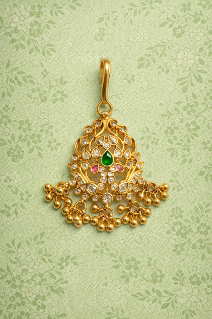 FLORAL PATTERN, GOLD PLATED SILVER PAPIDI CHAIN/ MAANGTIKA/ HEAD ORNAMENT