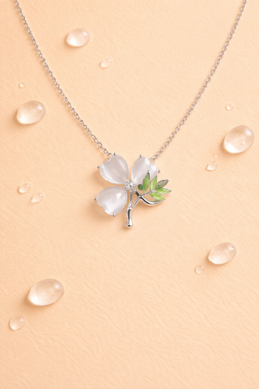 LUCKY THREE LEAF CLOVER SILVER NECKLACE
