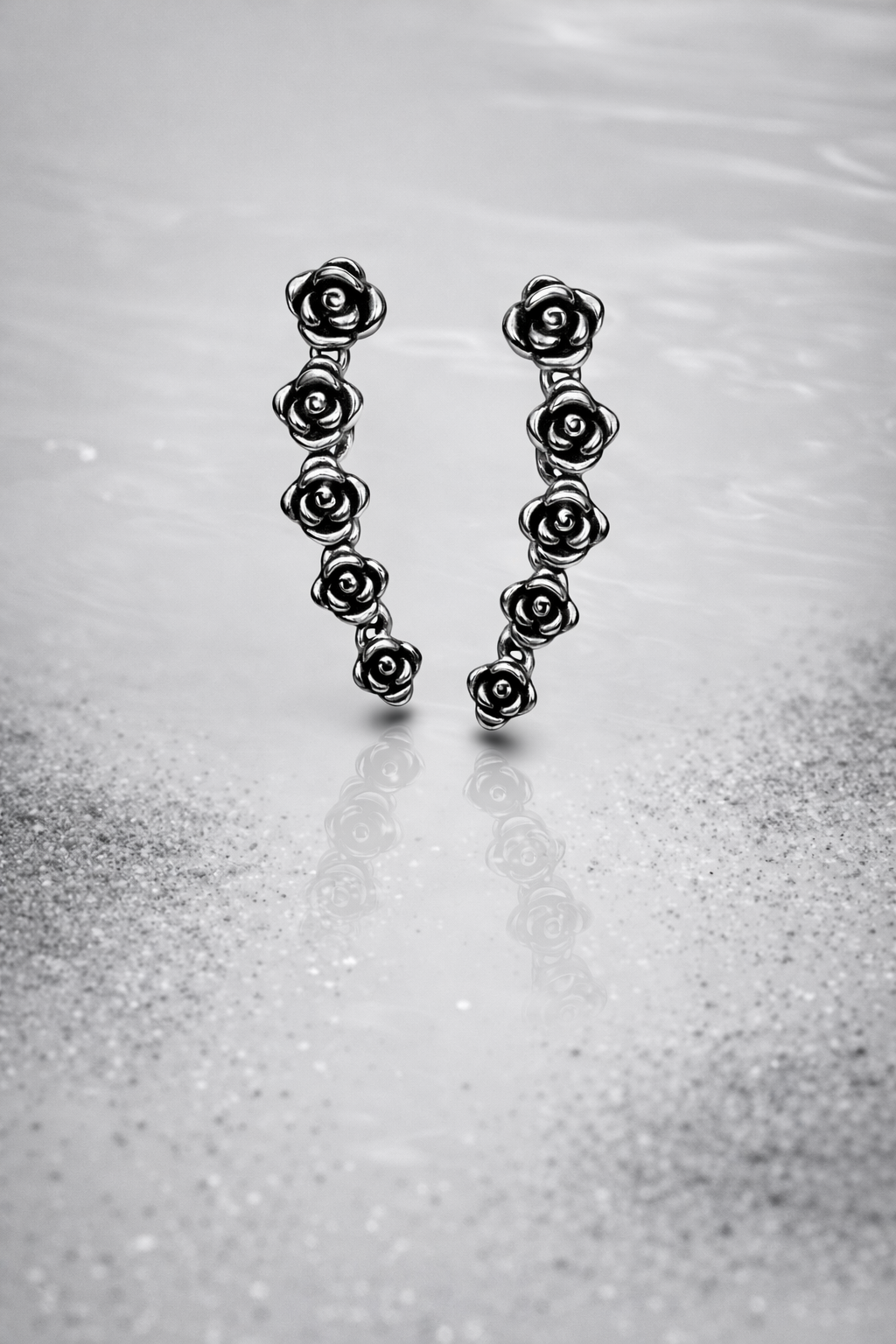 GREY BLOSSOM METALLIC FINISH SILVER EARCUFFS