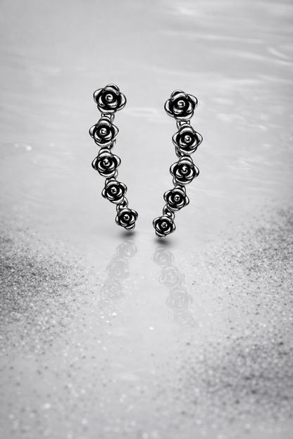 GREY BLOSSOM METALLIC FINISH SILVER EARCUFFS