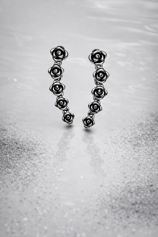 GREY BLOSSOM METALLIC FINISH SILVER EARCUFFS