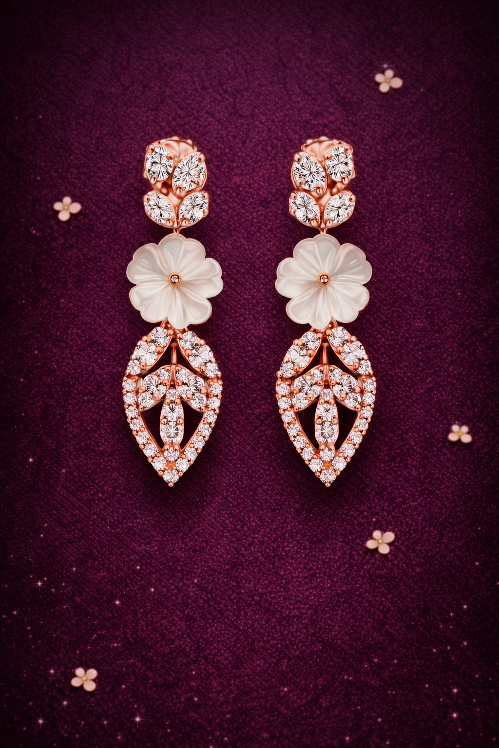 PEARL MAGIC ROSE GOLD PLATED SILVER NECKLACE AND EARRING SET