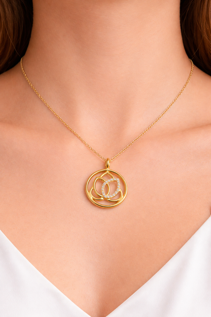 PEARL OASIS GOLD PLATED SILVER NECKLACE WITH CZ STONES