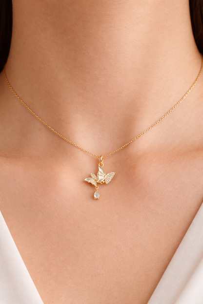 BUTTERFLY WHIMSY GOLD PLATED SILVER NECKLACE