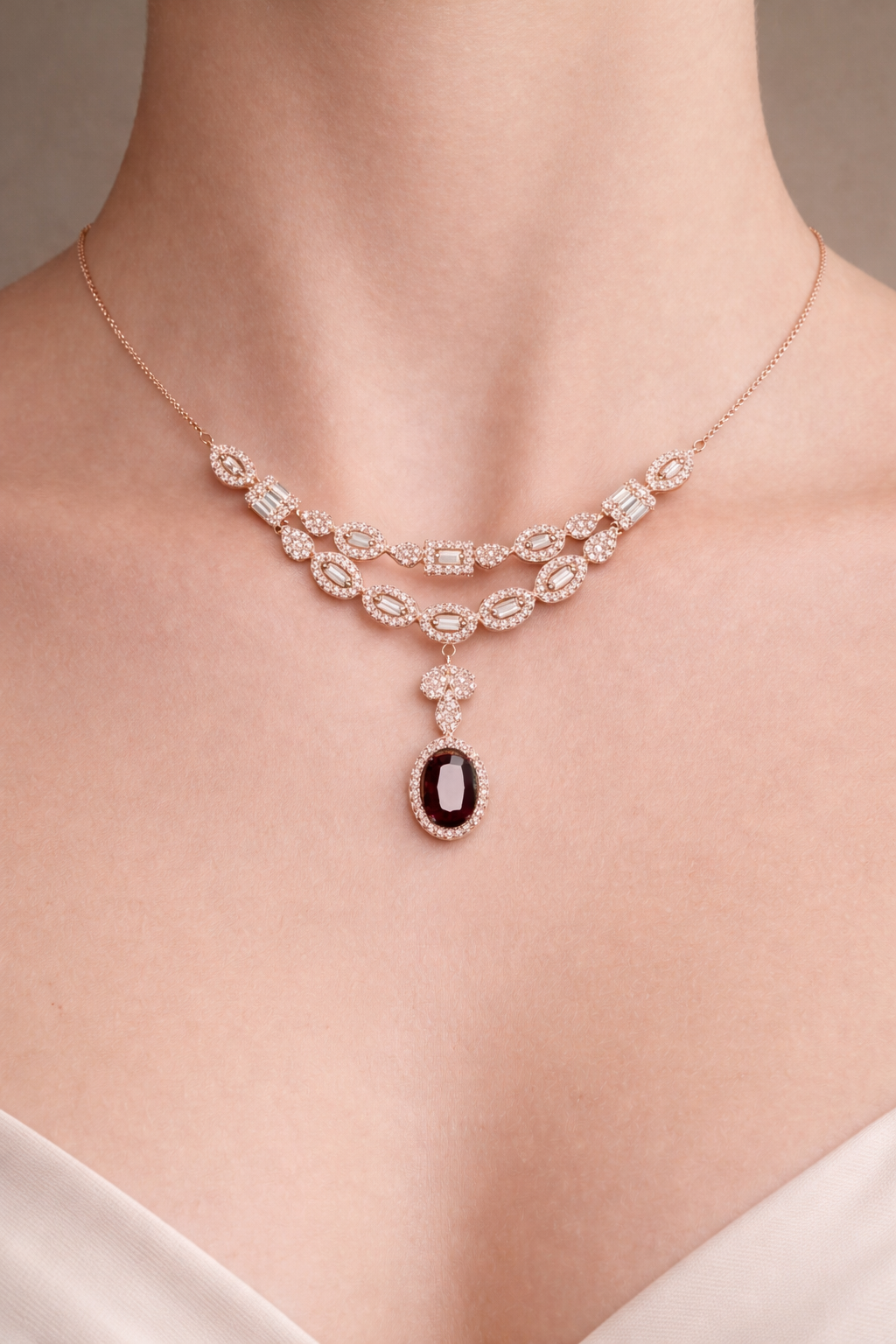 ROSY BLISS ROSE GOLD PLATED SILVER NECKLACE AND EARRINGS SET
