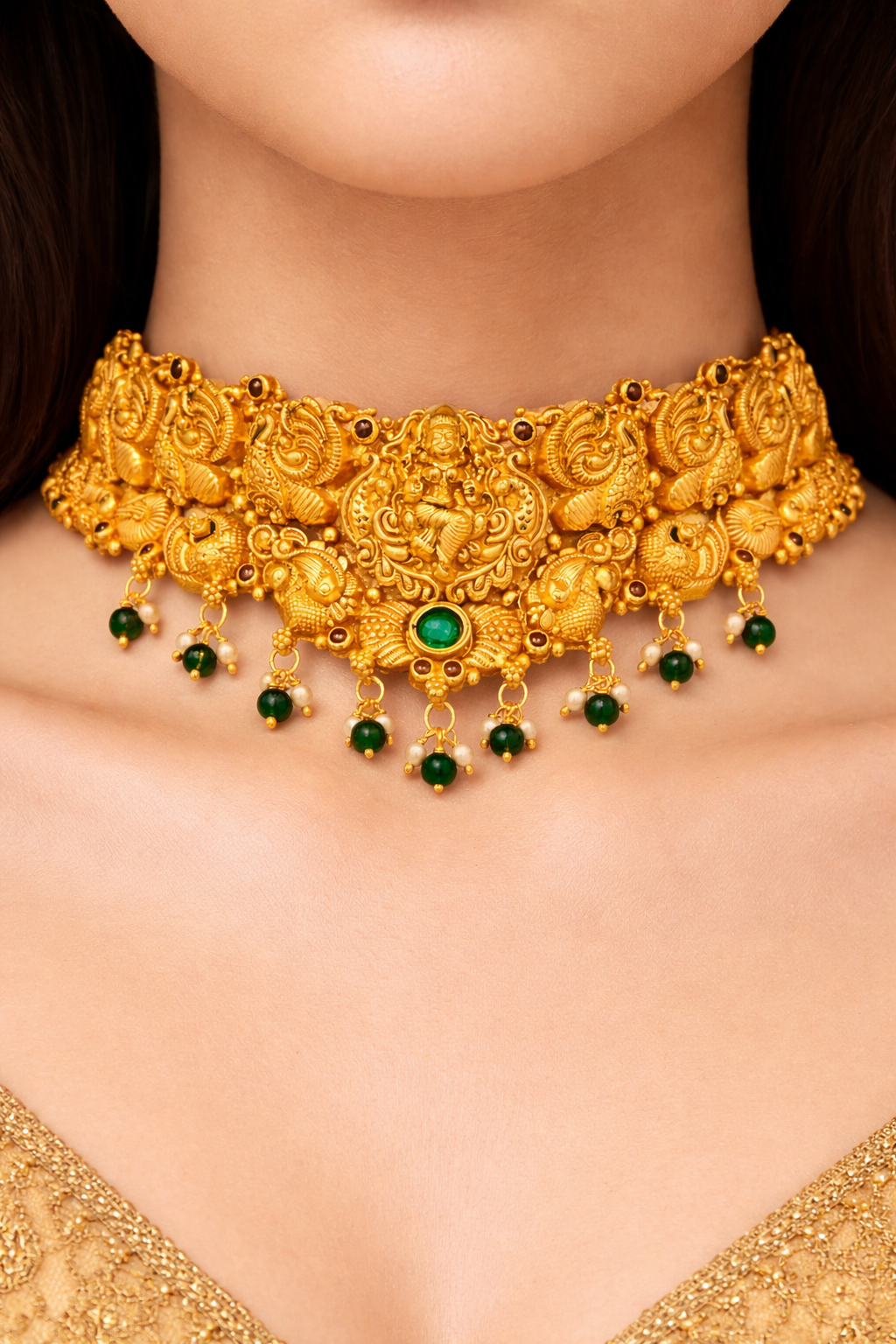 PEACOCK SHAKTI GOLD PLATED SILVER CHOKER