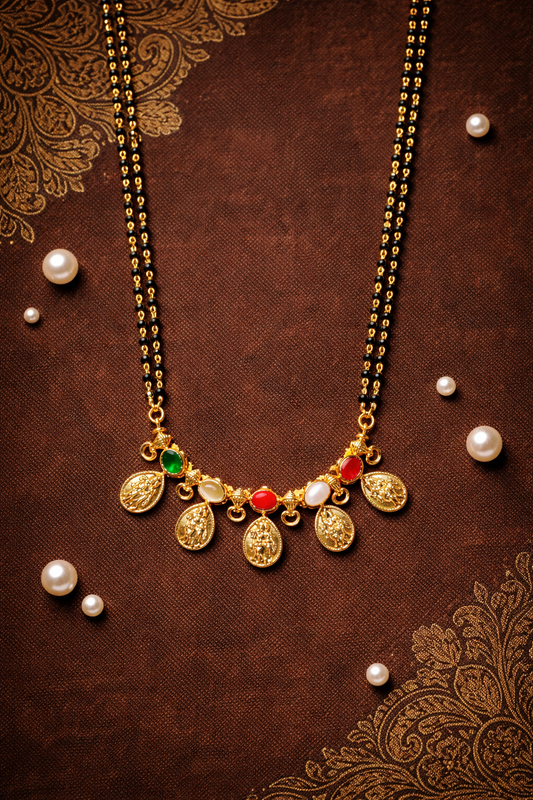 LONG PANCH RATNA GOLD PLATED SILVER MANGALSUTRA
