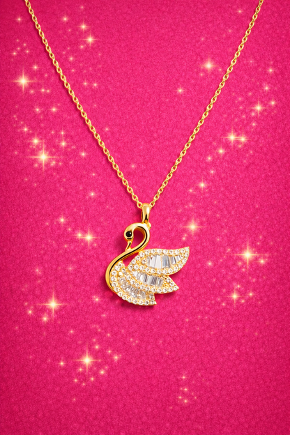 ETERNAL SWAN - GOLD PLATED  SILVER NECKLACE WITH CZ STONES