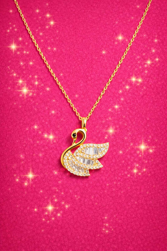 ETERNAL SWAN - GOLD PLATED  SILVER NECKLACE WITH CZ STONES
