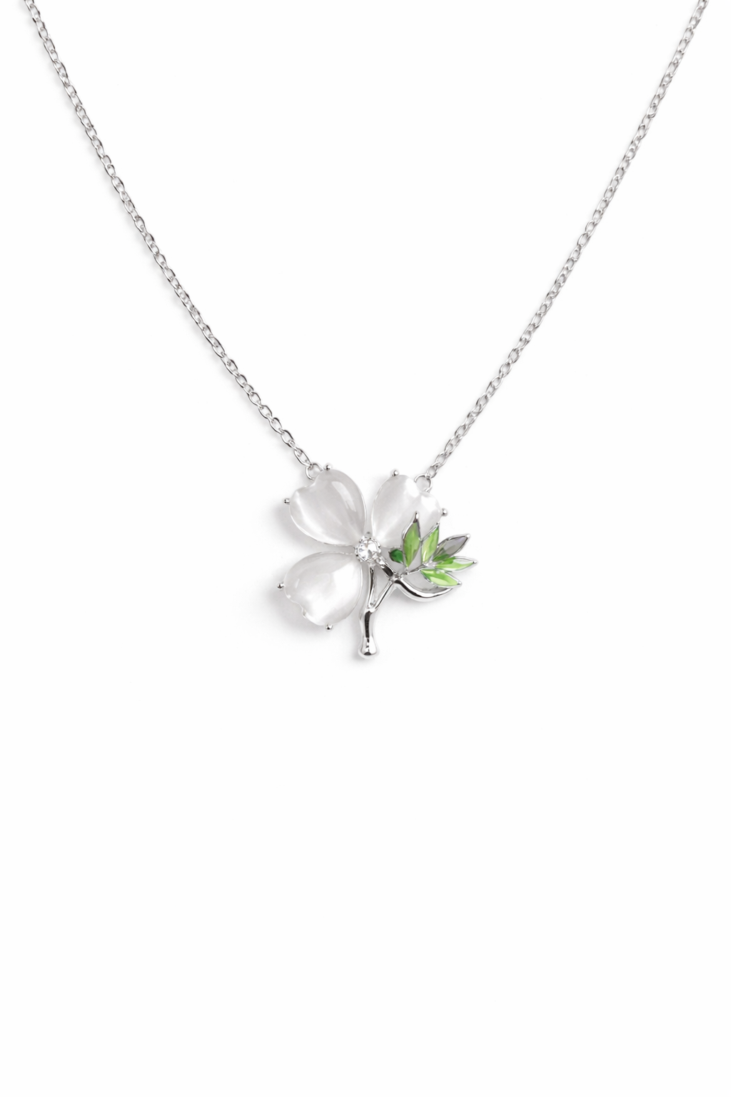 LUCKY THREE LEAF CLOVER SILVER NECKLACE