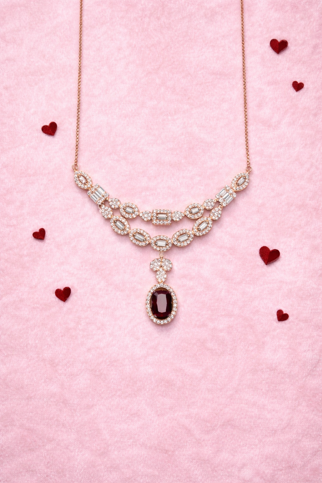ROSY BLISS ROSE GOLD PLATED SILVER NECKLACE AND EARRINGS SET