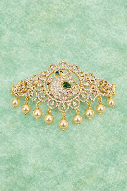 CZ PEACOCK GOLD PLATED SILVER CHOKER  PENDANT /BAJUBANDH /HAND ACCESSORY