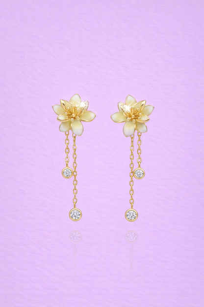 CHARMING GOLD PLATED YELLOW FLOWER DESIGN SILVER EARRINGS