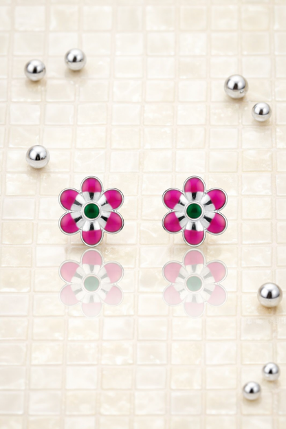 FLORAL POP ENAMELLED SILVER EARRINGS