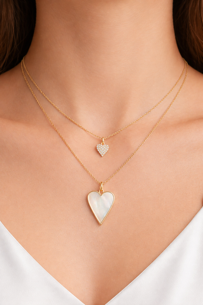 PEARLY HEART- GOLD PLATED SILVER NECKLACE