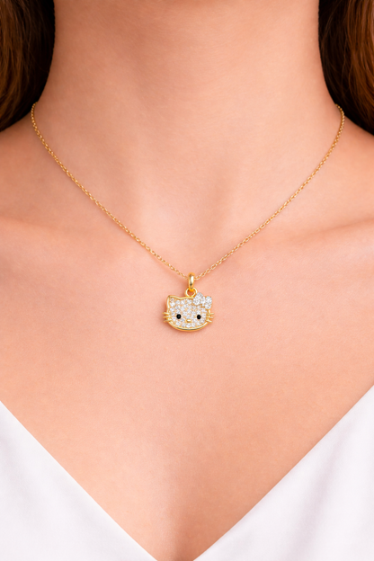 CUTE GOLD PLATED HELLO KITTY DESIGN SILVER NECKLACE