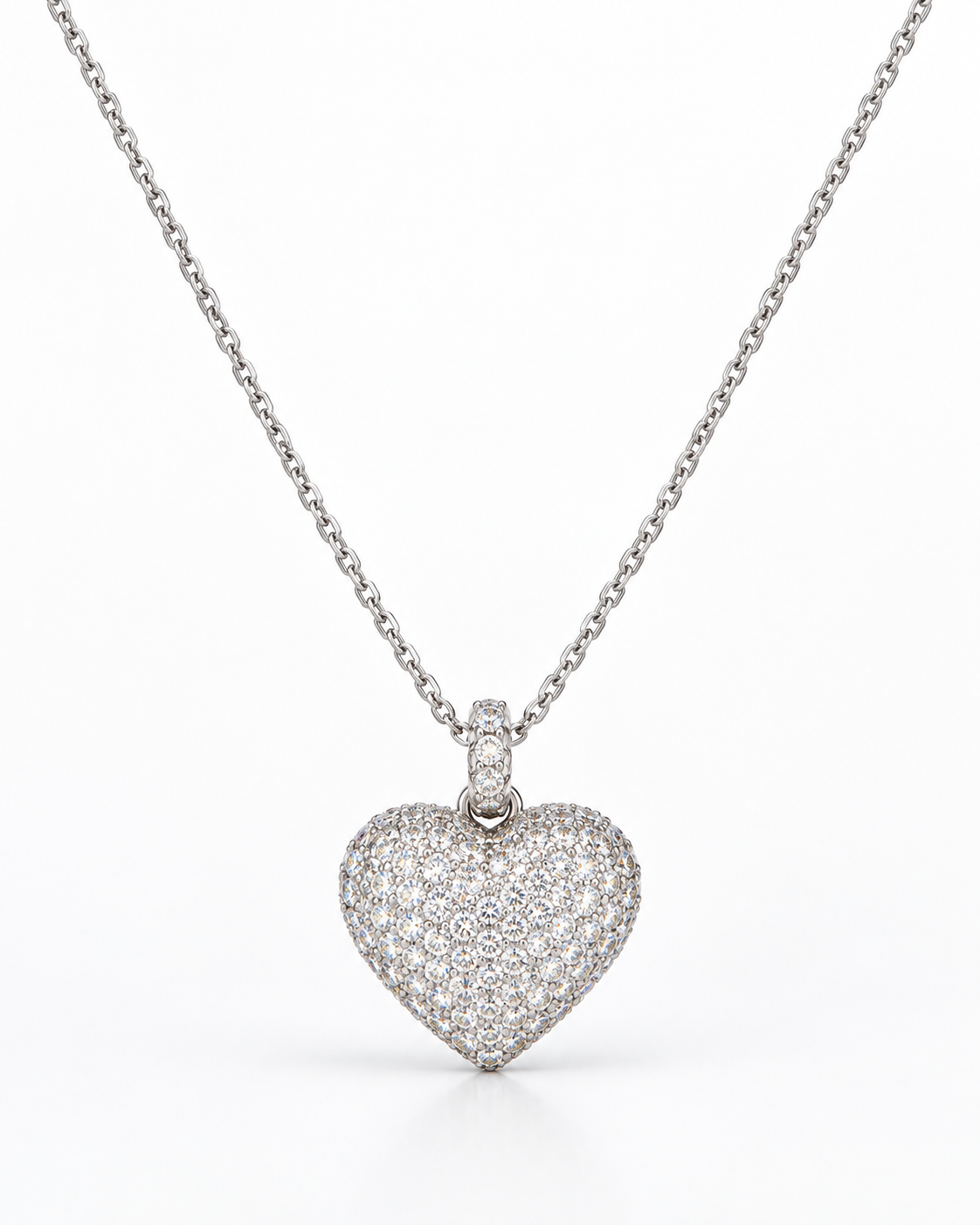 SHIMMERING SILVER PAVE HEART PENDANT