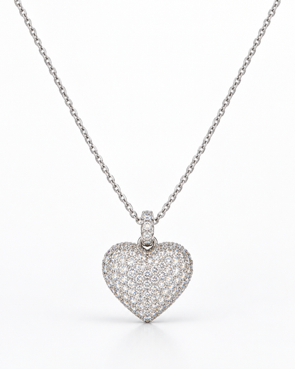 SHIMMERING SILVER PAVE HEART PENDANT