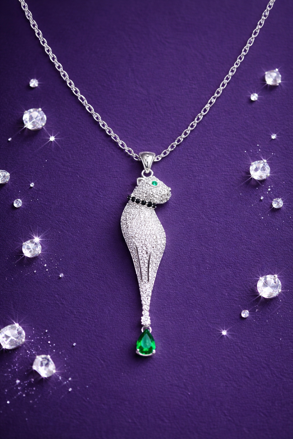 PANTHERA SILVER NECKLACE WITH CZ STONES