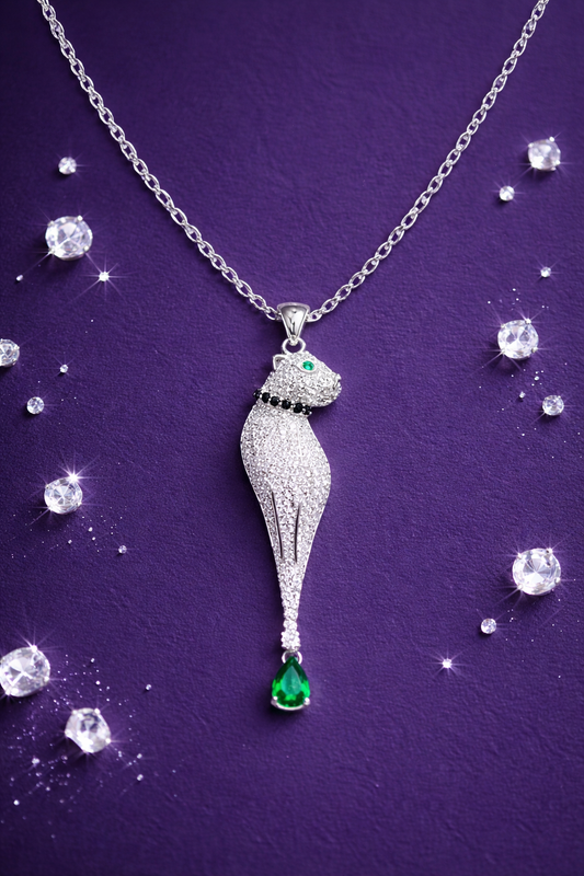PANTHERA SILVER NECKLACE WITH CZ STONES