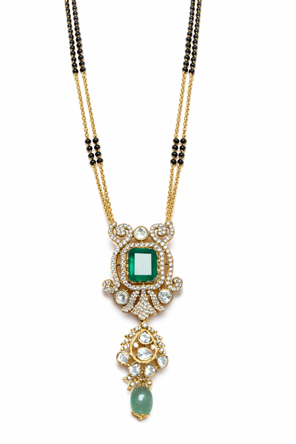 MAJESTIC EMERALD GOLD PLATED SILVER MANGALSUTRA