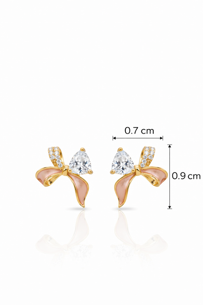 FABULOUS GOLD PLATED PINK COLOURED SILVER BOW EARRINGS