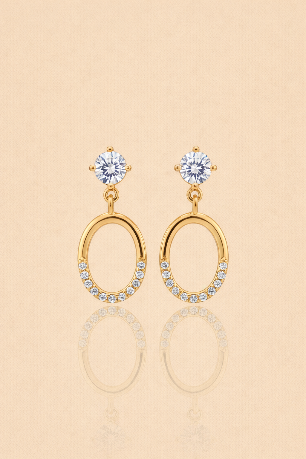 ELEGANT GOLD PLATED SILVER EAR STUDS WITH OVAL HANGINGS