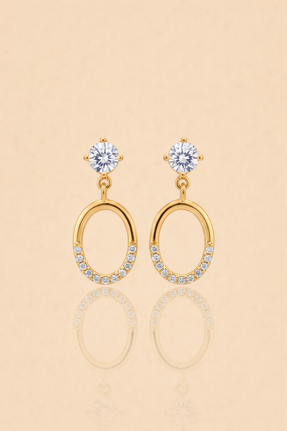 ELEGANT GOLD PLATED SILVER EAR STUDS WITH OVAL HANGINGS
