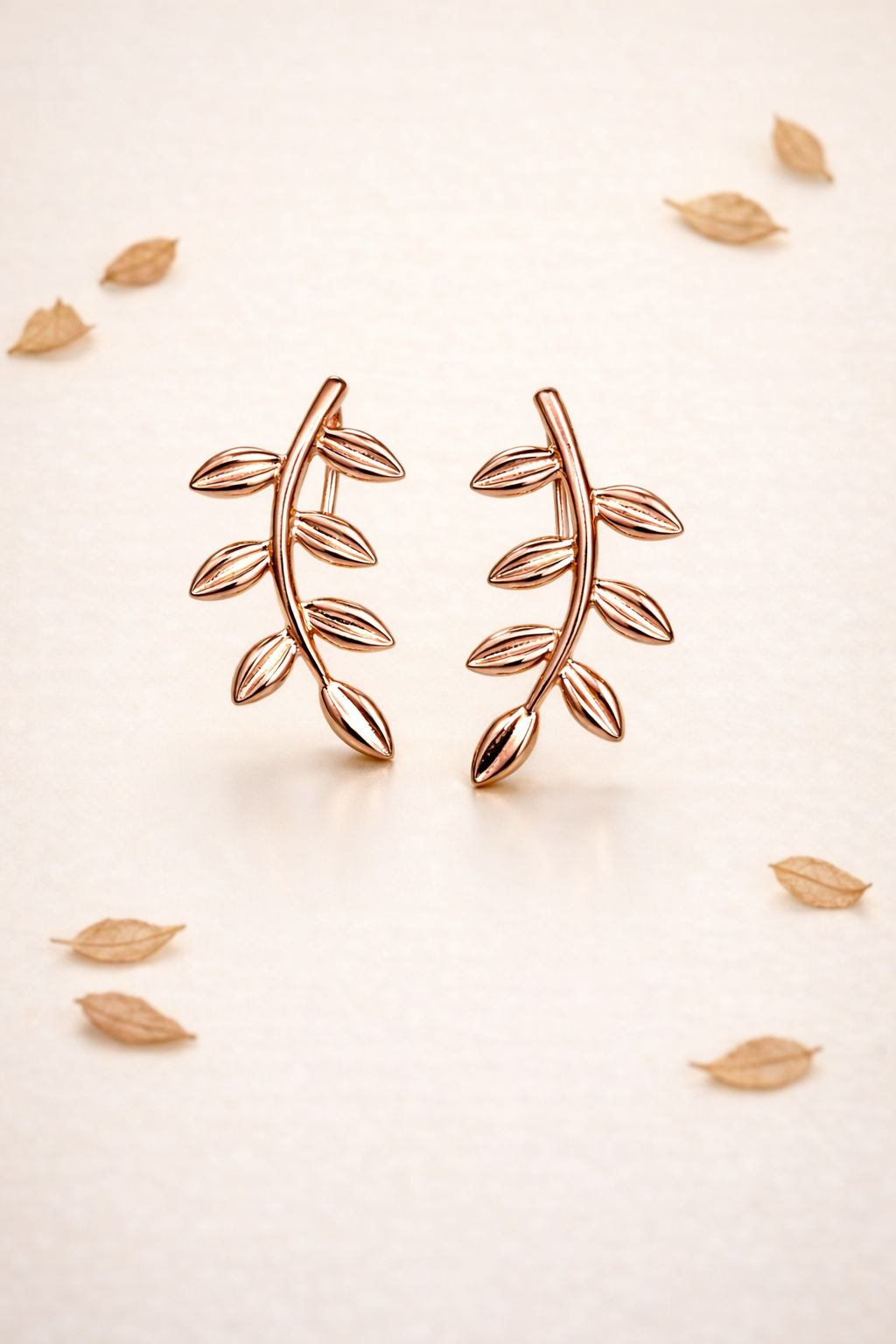 ROSE GOLD LEAF HUGS SILVER EARRINGS